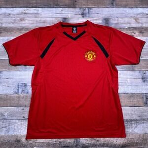 Manchester United Men's Soccer Jersey Rhinox Red Large Short Sleeve V-Neck Logo